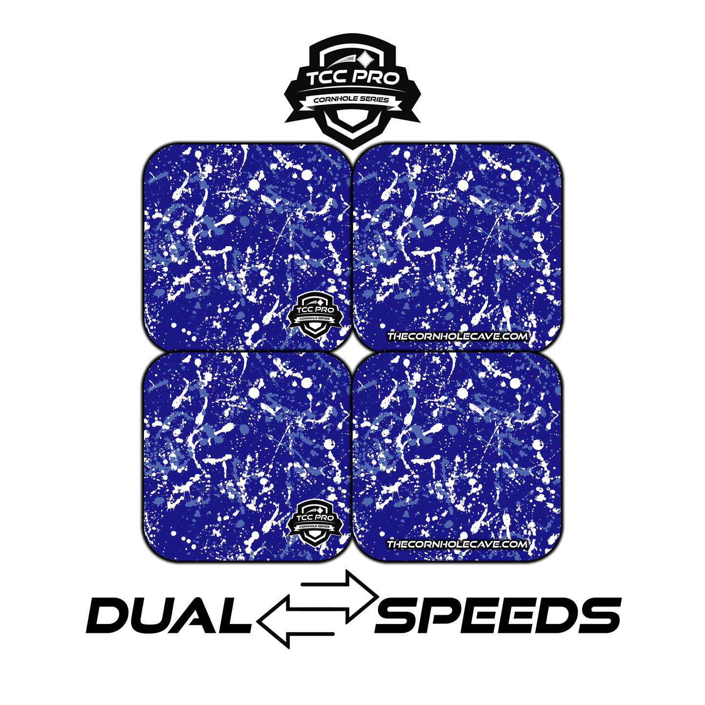 Elite Pro Cornhole Bags – Set of 4 - Extra Hole Friendly & 5x Longer Lasting - Blue White Paint Splatter #3