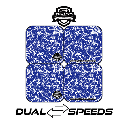 Elite Pro Cornhole Bags –  Set of 4 - Extra Hole Friendly & 5x Longer Lasting - Blue White Paint Splatter