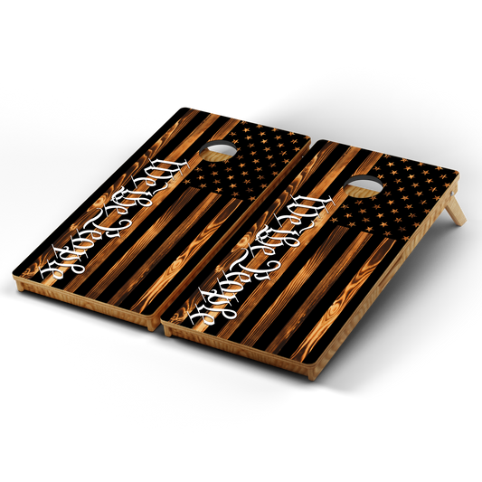 Professional Cornhole Boards – 5 Levels of Quality for Every Player -USA Flag Burnt Wood We The People