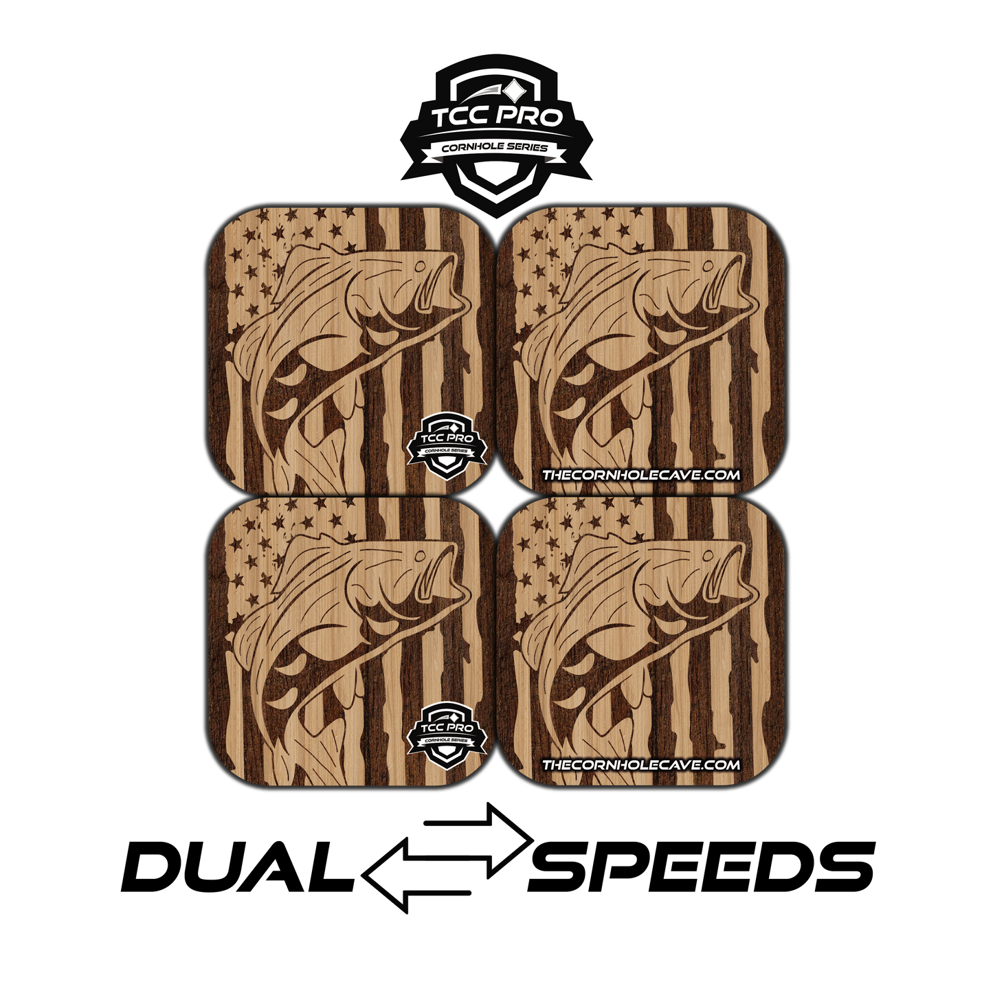 Elite Pro Cornhole Bags – Set of 4 - Extra Hole Friendly & 5x Longer Lasting - Dark Wood USA Fishing