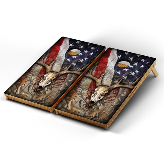 Professional Cornhole Boards – 5 Levels of Quality for Every Player - USA Flag Deer Skull