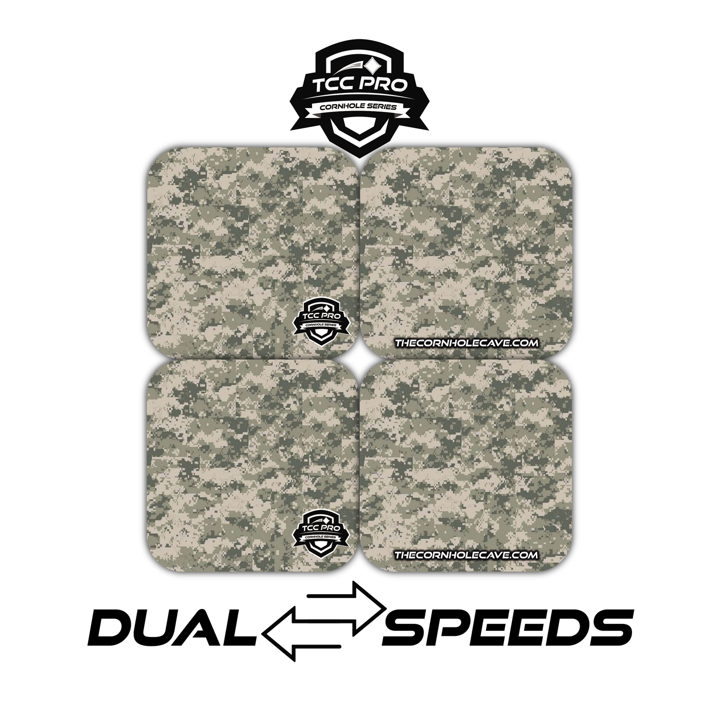 Elite Pro Cornhole Bags – Set of 4 - Extra Hole Friendly & 5x Longer Lasting - Digital Camo Green Tan