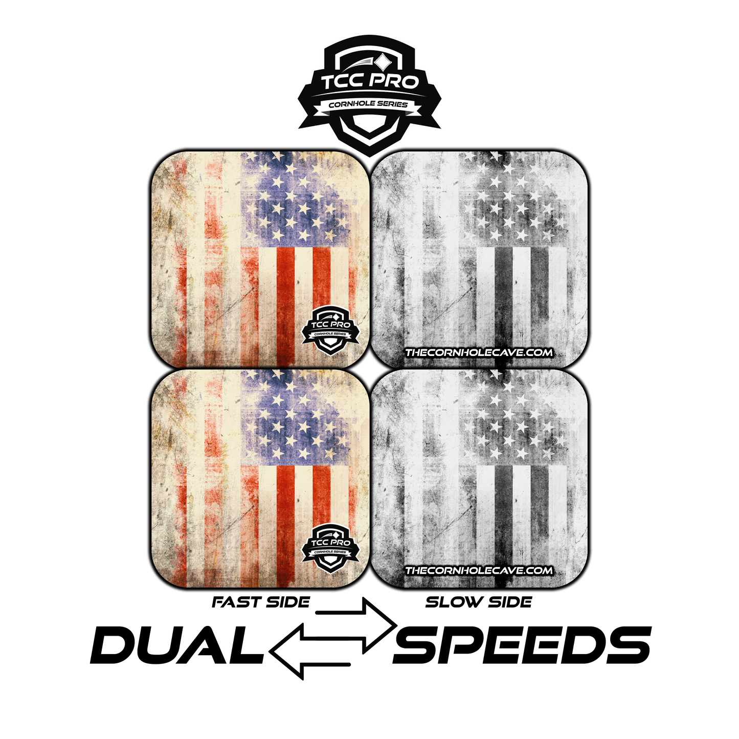 Elite Pro Cornhole Bags – Set of 4 - Extra Hole Friendly & 5x Longer Lasting - Distressed US Flag