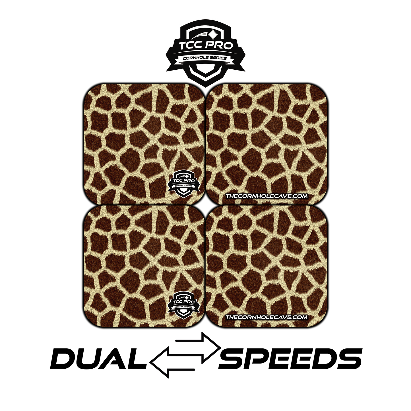 Elite Pro Cornhole Bags – Set of 4 - Extra Hole Friendly & 5x Longer Lasting - Giraffe Print