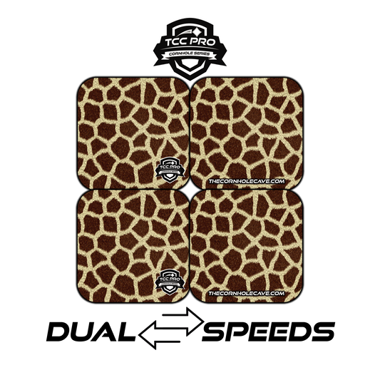 Elite Pro Cornhole Bags –  Set of 4 - Extra Hole Friendly & 5x Longer Lasting - Giraffe Print
