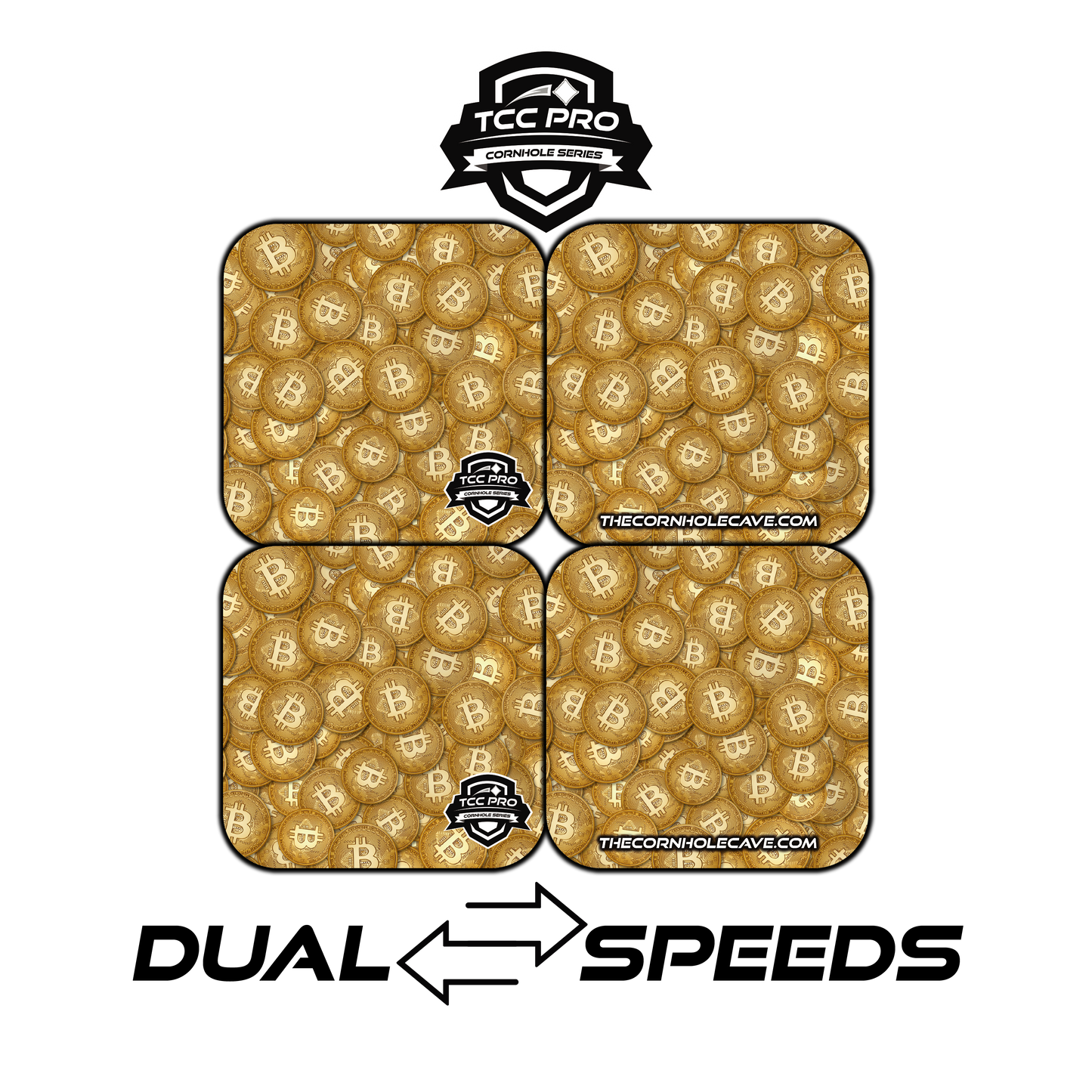 Elite Pro Cornhole Bags – Set of 4 - Extra Hole Friendly & 5x Longer Lasting - Gold Bitcoin