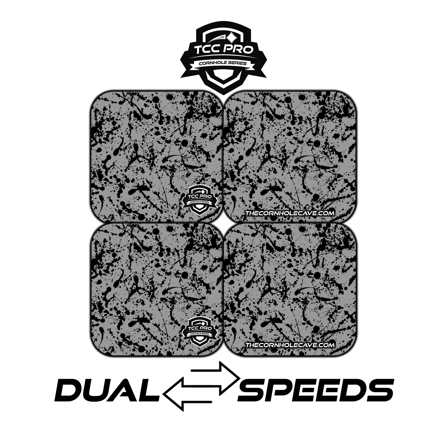 Elite Pro Cornhole Bags – Set of 4 - Extra Hole Friendly & 5x Longer Lasting - Grey Black Paint Splatter