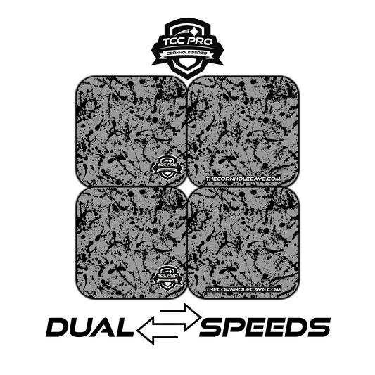 Elite Pro Cornhole Bags –  Set of 4 - Extra Hole Friendly & 5x Longer Lasting - Grey Black Paint Splatter