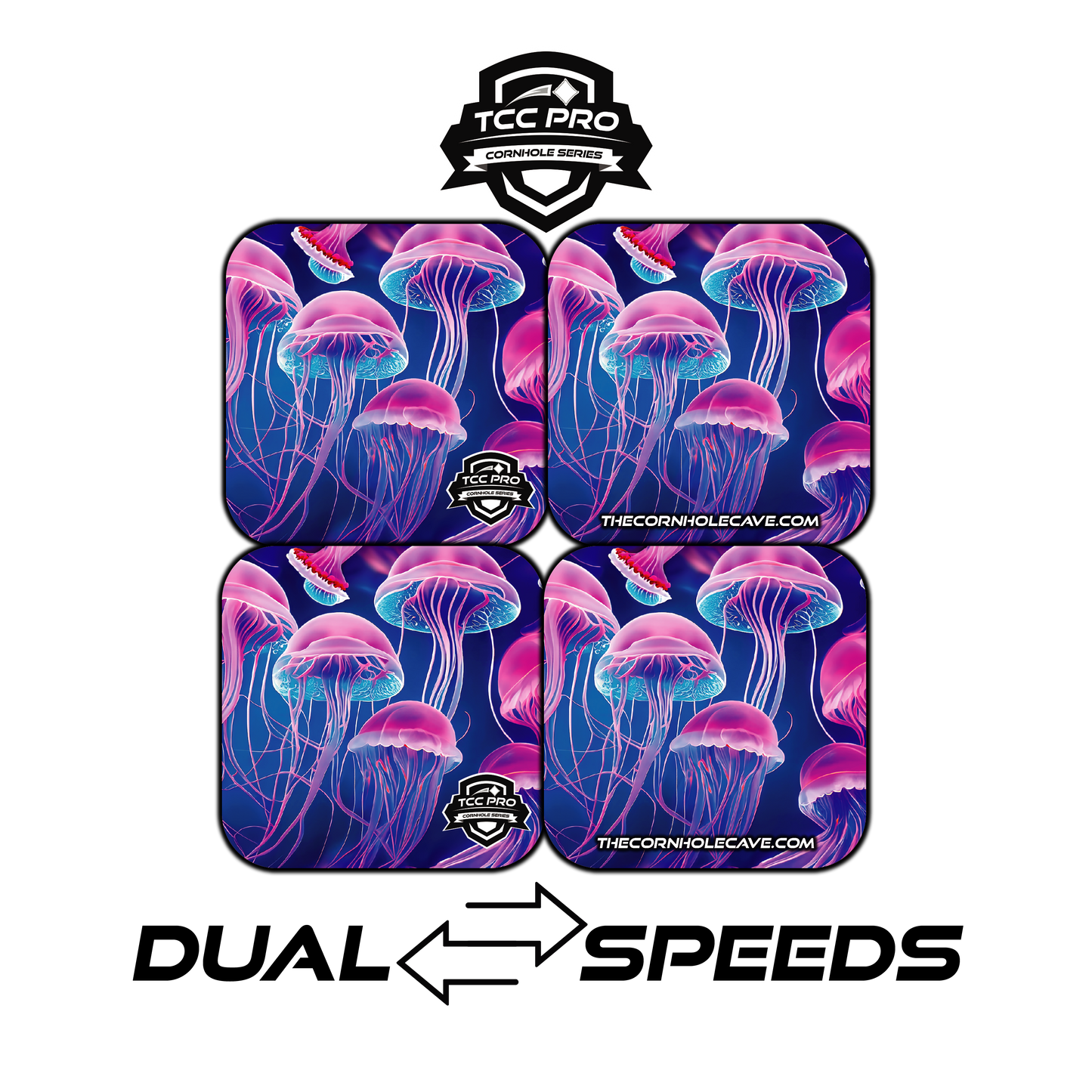 Elite Pro Cornhole Bags – Set of 4 - Extra Hole Friendly & 5x Longer Lasting - Neon Jellyfish