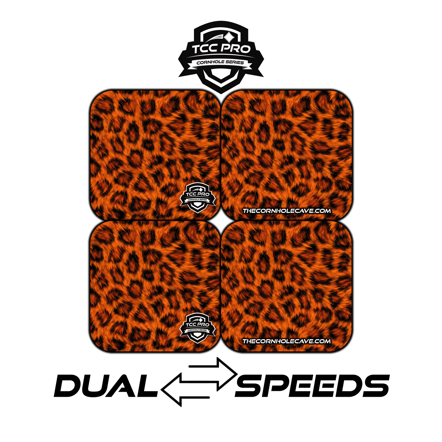 Elite Pro Cornhole Bags – Set of 4 - Extra Hole Friendly & 5x Longer Lasting - Orange Leopard
