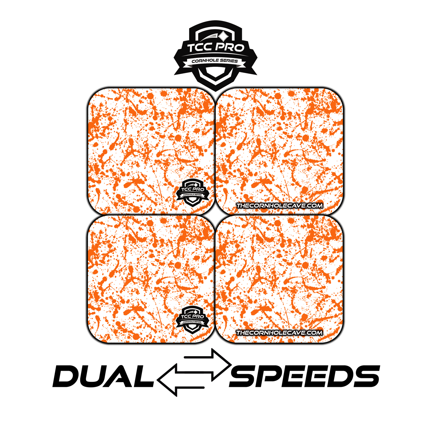 Elite Pro Cornhole Bags – Set of 4 - Extra Hole Friendly & 5x Longer Lasting - Orange White Paint Splatter #2