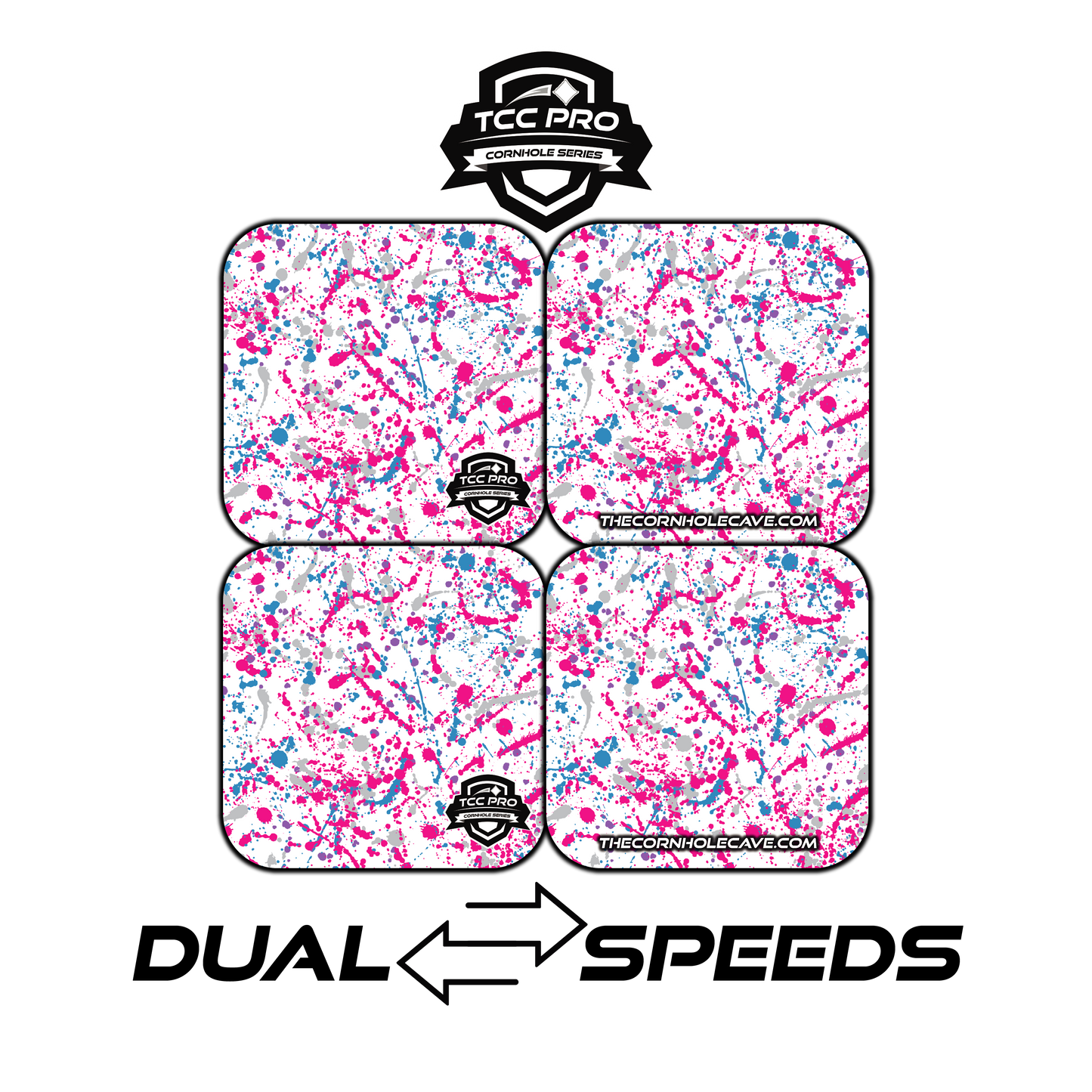 Elite Pro Cornhole Bags – Set of 4 - Extra Hole Friendly & 5x Longer Lasting - Pink Grey Blue Paint Splatter #2