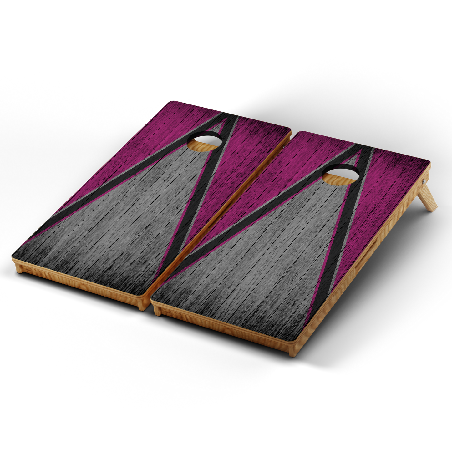 Professional Cornhole Boards – 5 Levels of Quality for Every Player - Pink Grey Wood Triangle