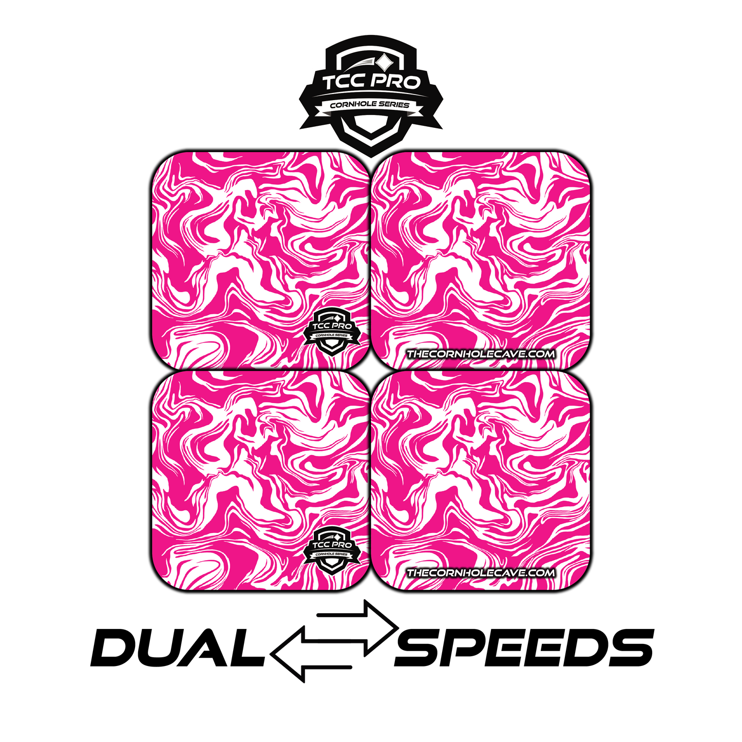 Elite Pro Cornhole Bags – Set of 4 - Extra Hole Friendly & 5x Longer Lasting - Pink White Marble
