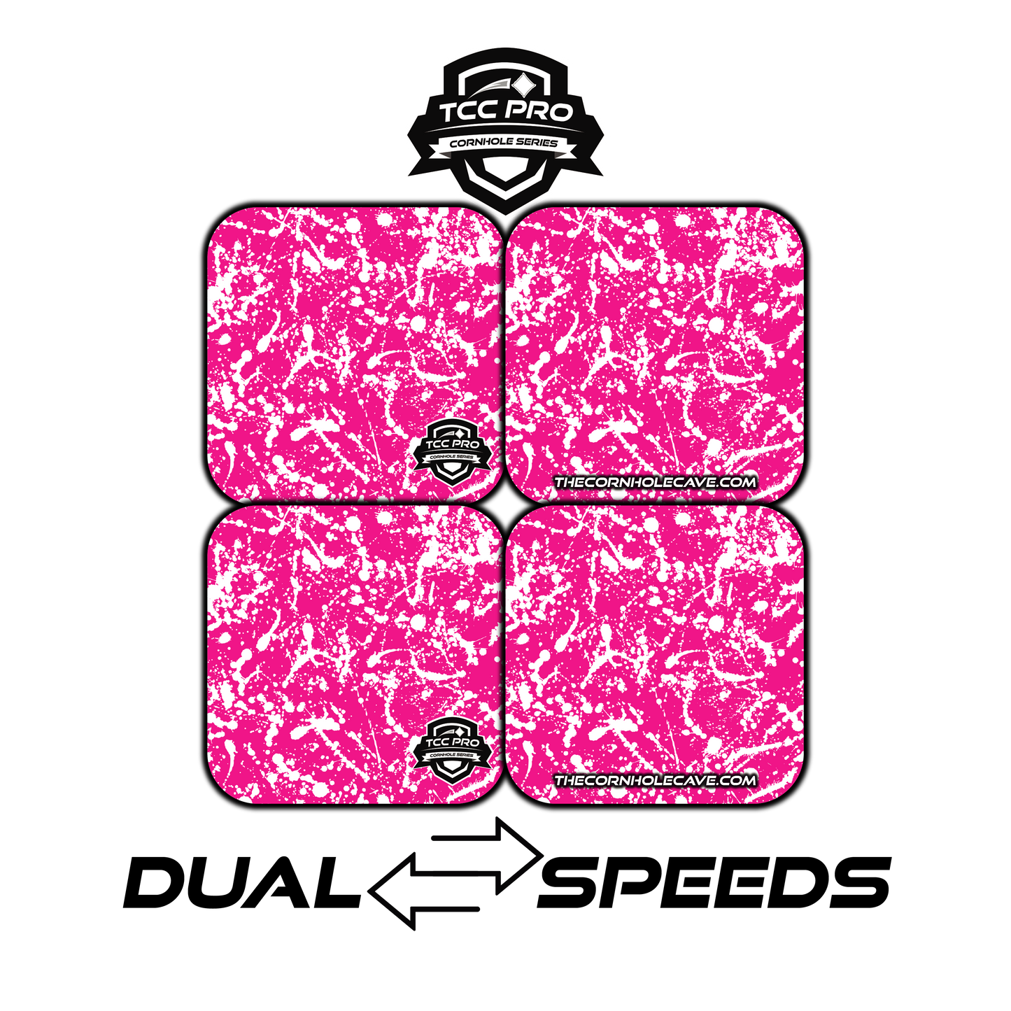 Elite Pro Cornhole Bags – Set of 4 - Extra Hole Friendly & 5x Longer Lasting - Pink White Paint Splatter
