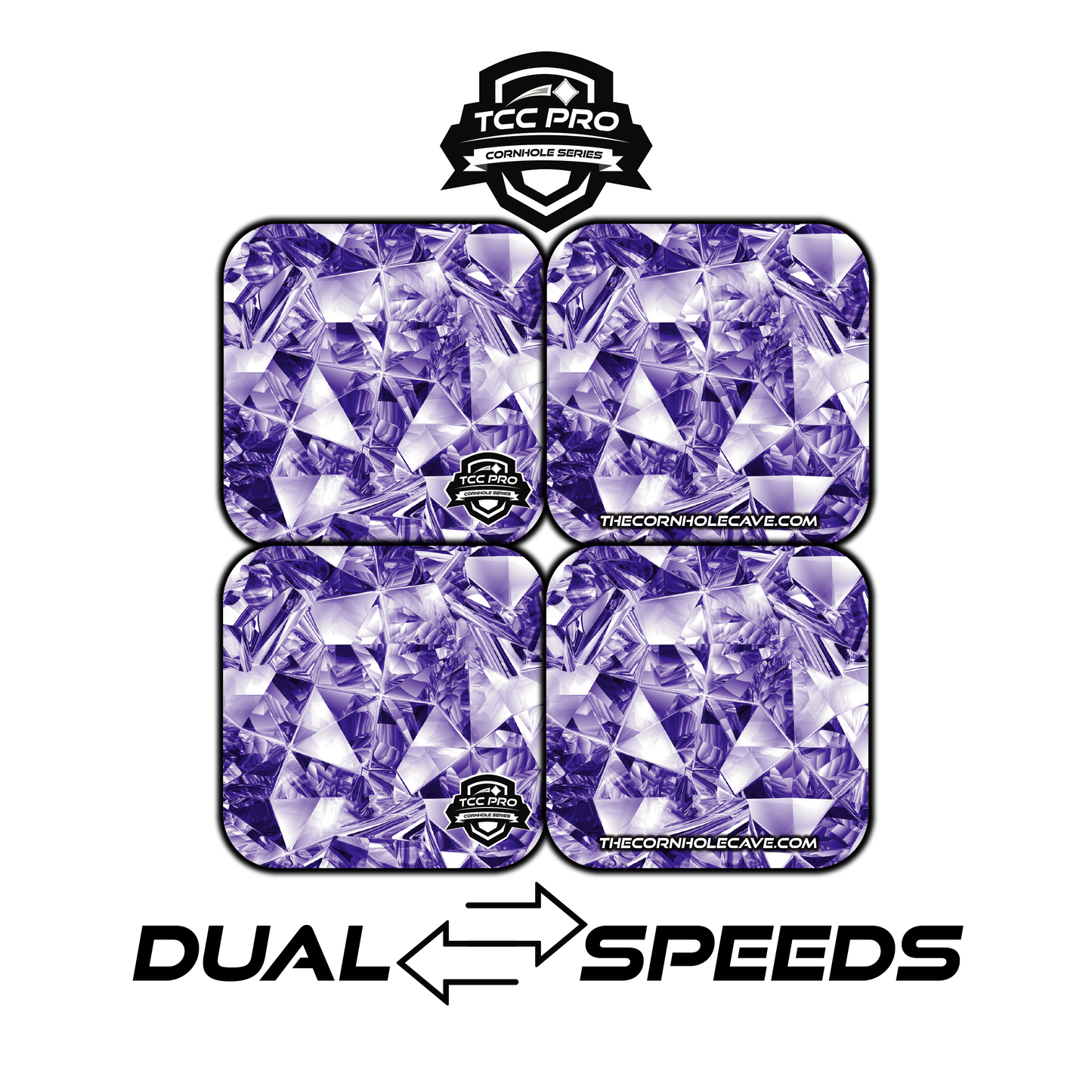 Elite Pro Cornhole Bags – Set of 4 - Extra Hole Friendly & 5x Longer Lasting - Purple Diamonds