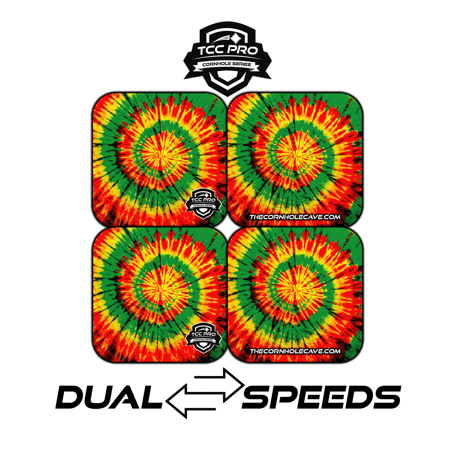 Elite Pro Cornhole Bags – Set of 4 - Extra Hole Friendly & 5x Longer Lasting - Rasta Tiedye