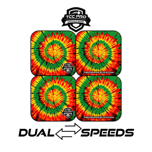 Elite Pro Cornhole Bags –  Set of 4 - Extra Hole Friendly & 5x Longer Lasting - Rasta Tiedye