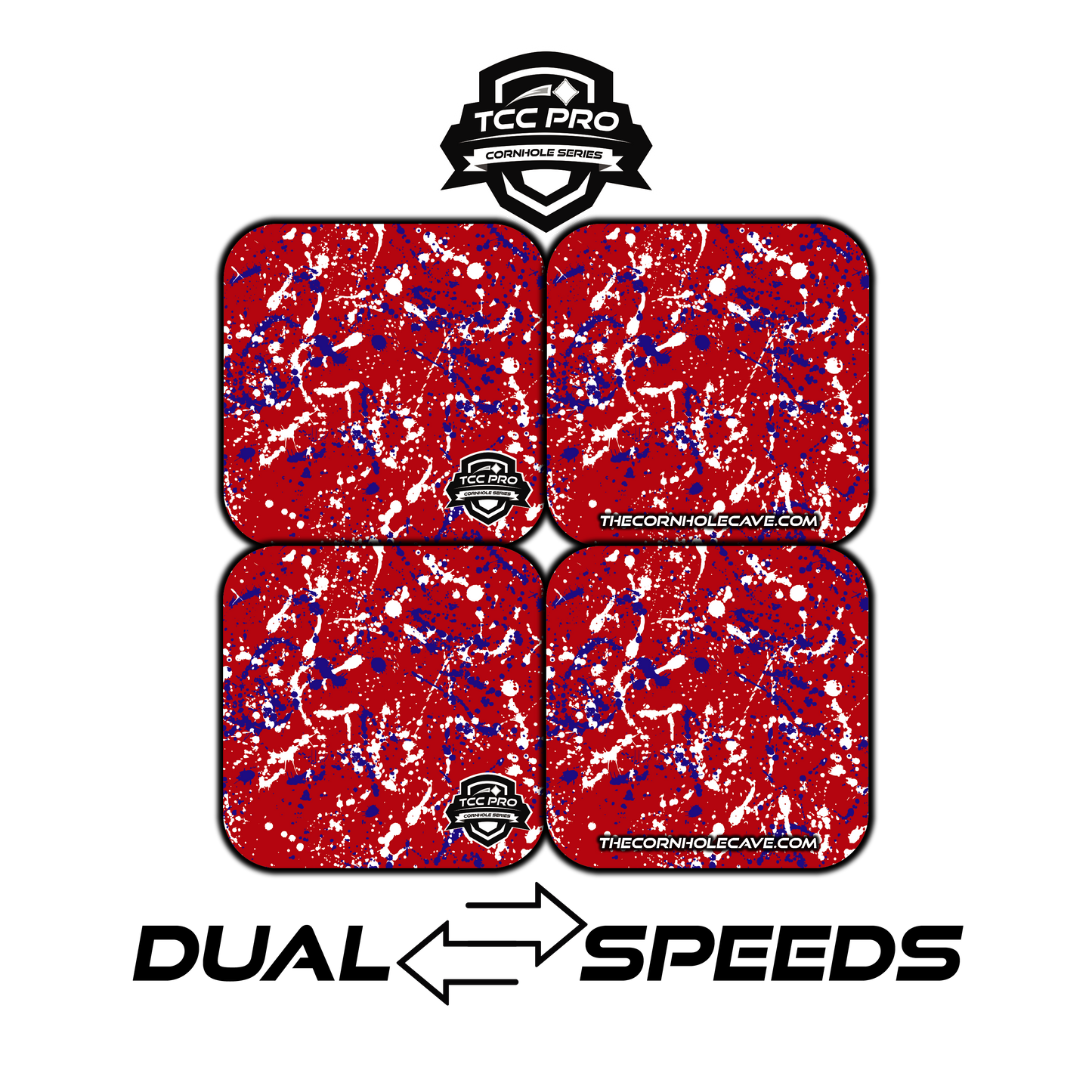 Elite Pro Cornhole Bags – Set of 4 - Extra Hole Friendly & 5x Longer Lasting - Red White & Blue Paint Splatter #2