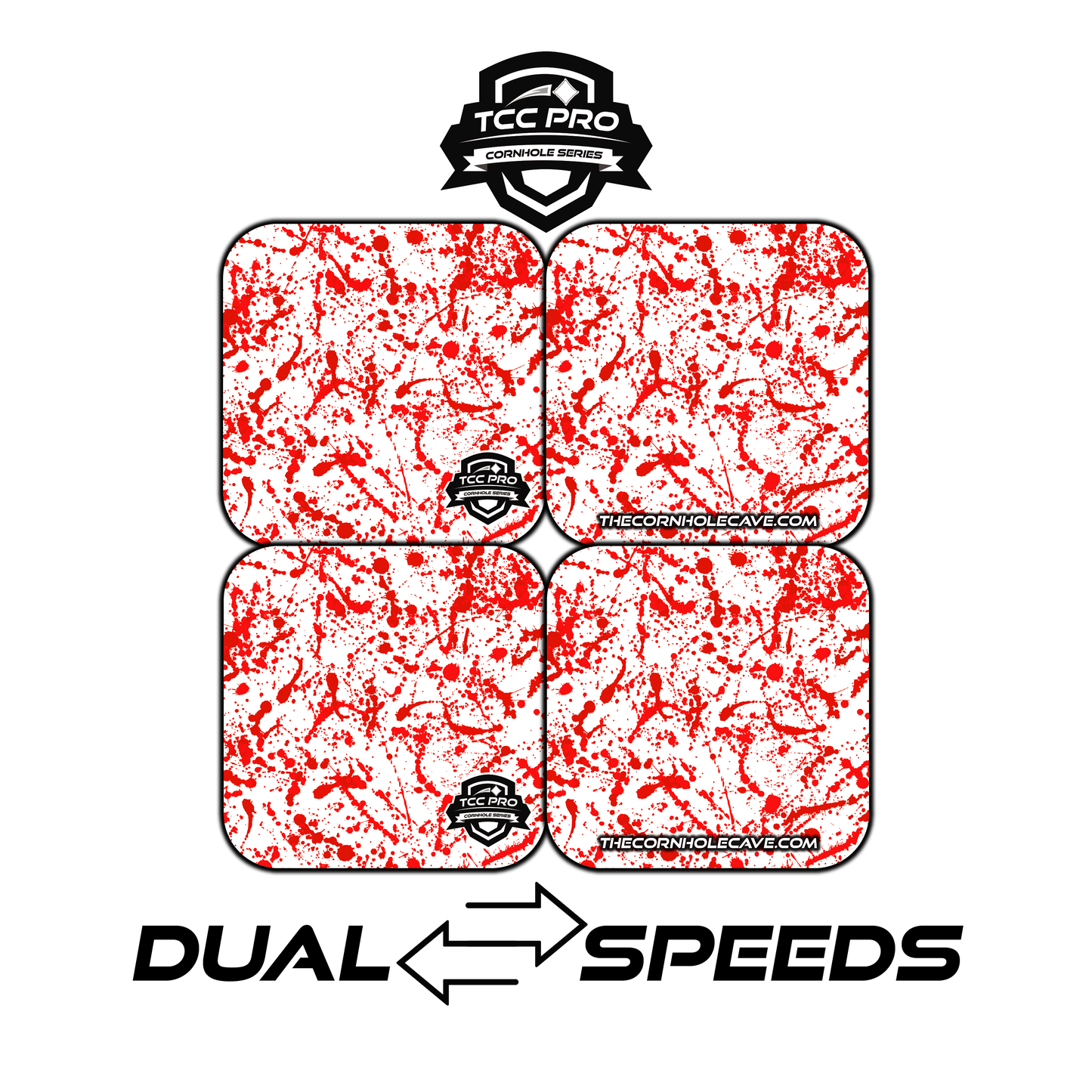 Elite Pro Cornhole Bags – Set of 4 - Extra Hole Friendly & 5x Longer Lasting - Red White Paint Splatter #2
