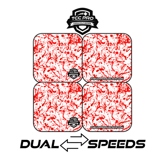 Elite Pro Cornhole Bags –  Set of 4 - Extra Hole Friendly & 5x Longer Lasting - Red White Paint Splatter #2
