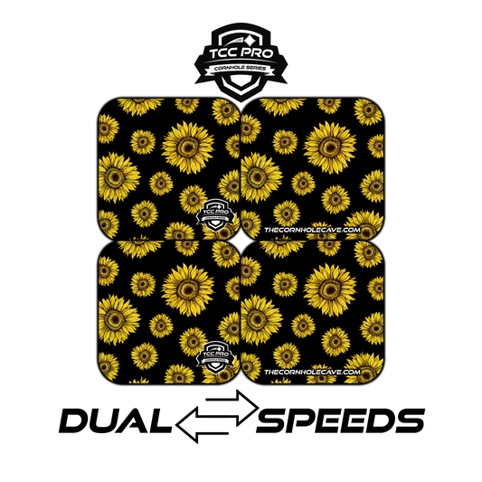 Elite Pro Cornhole Bags –  Set of 4 - Extra Hole Friendly & 5x Longer Lasting - Sunflower Black