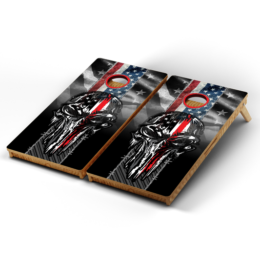 Professional Cornhole Boards – 5 Levels of Quality for Every Player - Red USA Punisher Skull