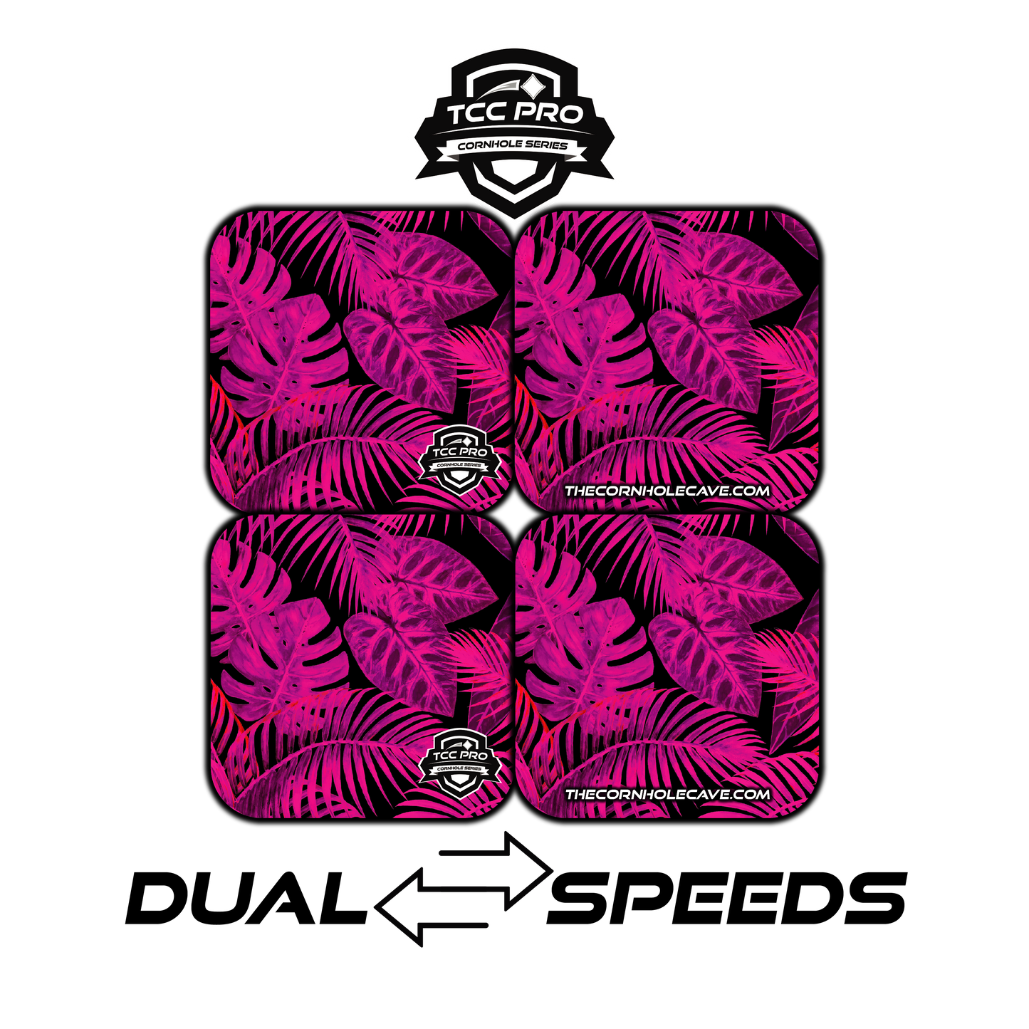 Elite Pro Cornhole Bags – Set of 4 - Extra Hole Friendly & 5x Longer Lasting - Tropical Plants Pink