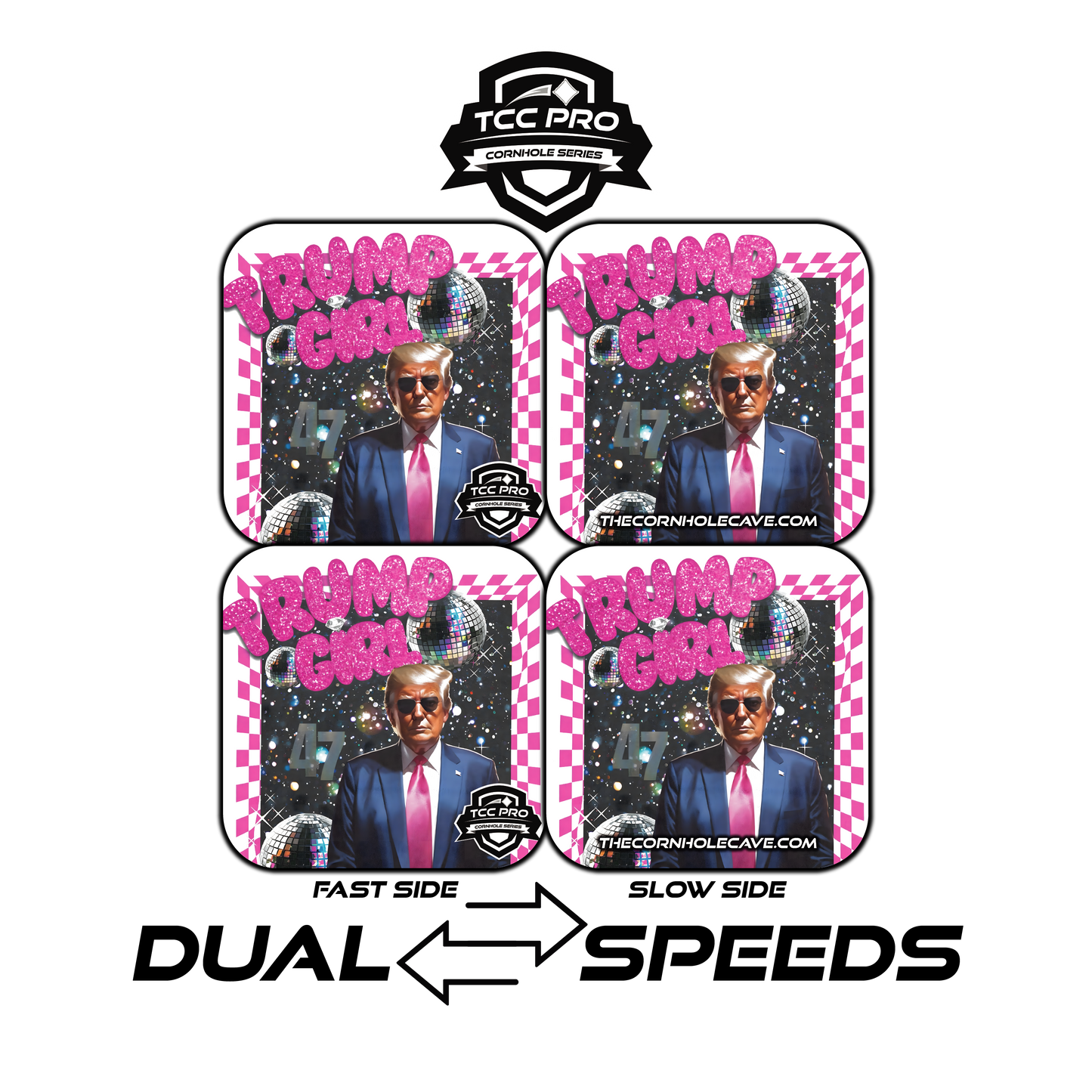 Elite Pro Cornhole Bags – Set of 4 - Extra Hole Friendly & 5x Longer Lasting - Trump Girl