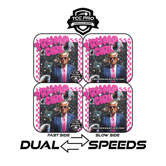 Elite Pro Cornhole Bags –  Set of 4 - Extra Hole Friendly & 5x Longer Lasting - Trump Girl