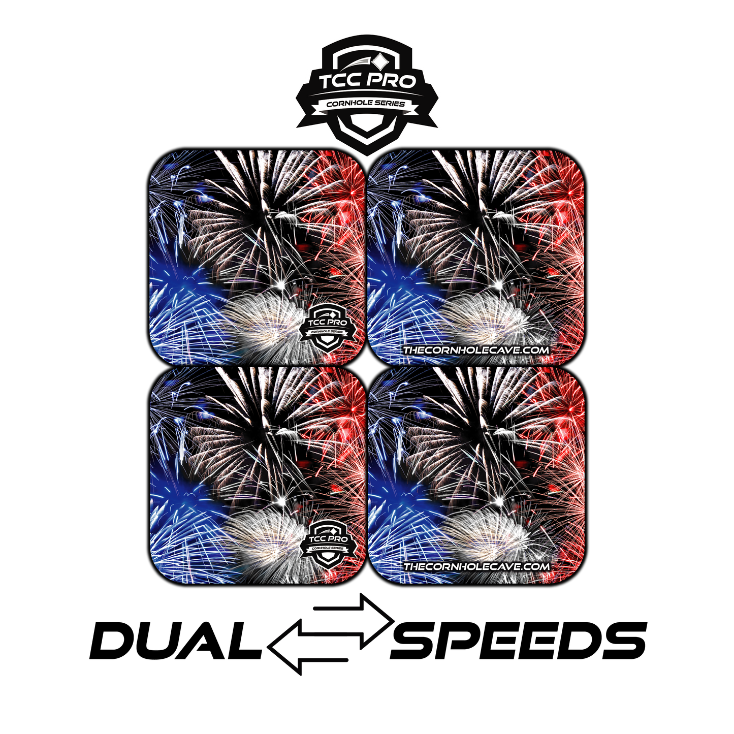Elite Pro Cornhole Bags – Set of 4 - Extra Hole Friendly & 5x Longer Lasting - USA Fireworks