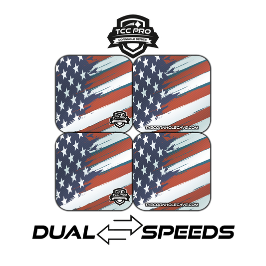 Elite Pro Cornhole Bags –  Set of 4 - Extra Hole Friendly & 5x Longer Lasting - USA Flag
