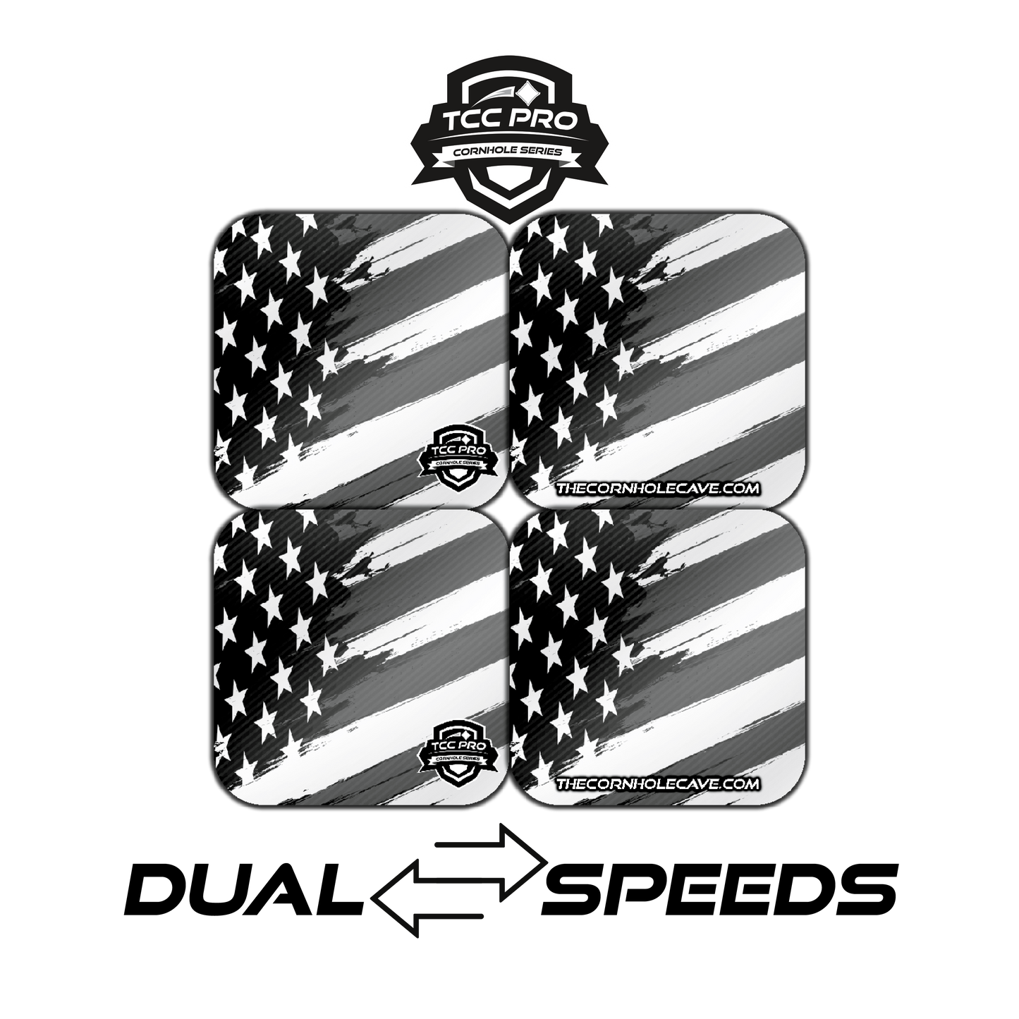 Elite Pro Cornhole Bags – Set of 4 - Extra Hole Friendly & 5x Longer Lasting - USA Flag B&W
