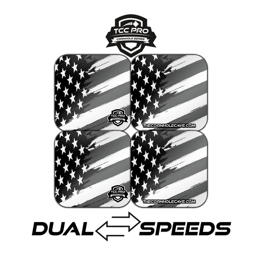 Elite Pro Cornhole Bags –  Set of 4 - Extra Hole Friendly & 5x Longer Lasting - USA Flag B&W