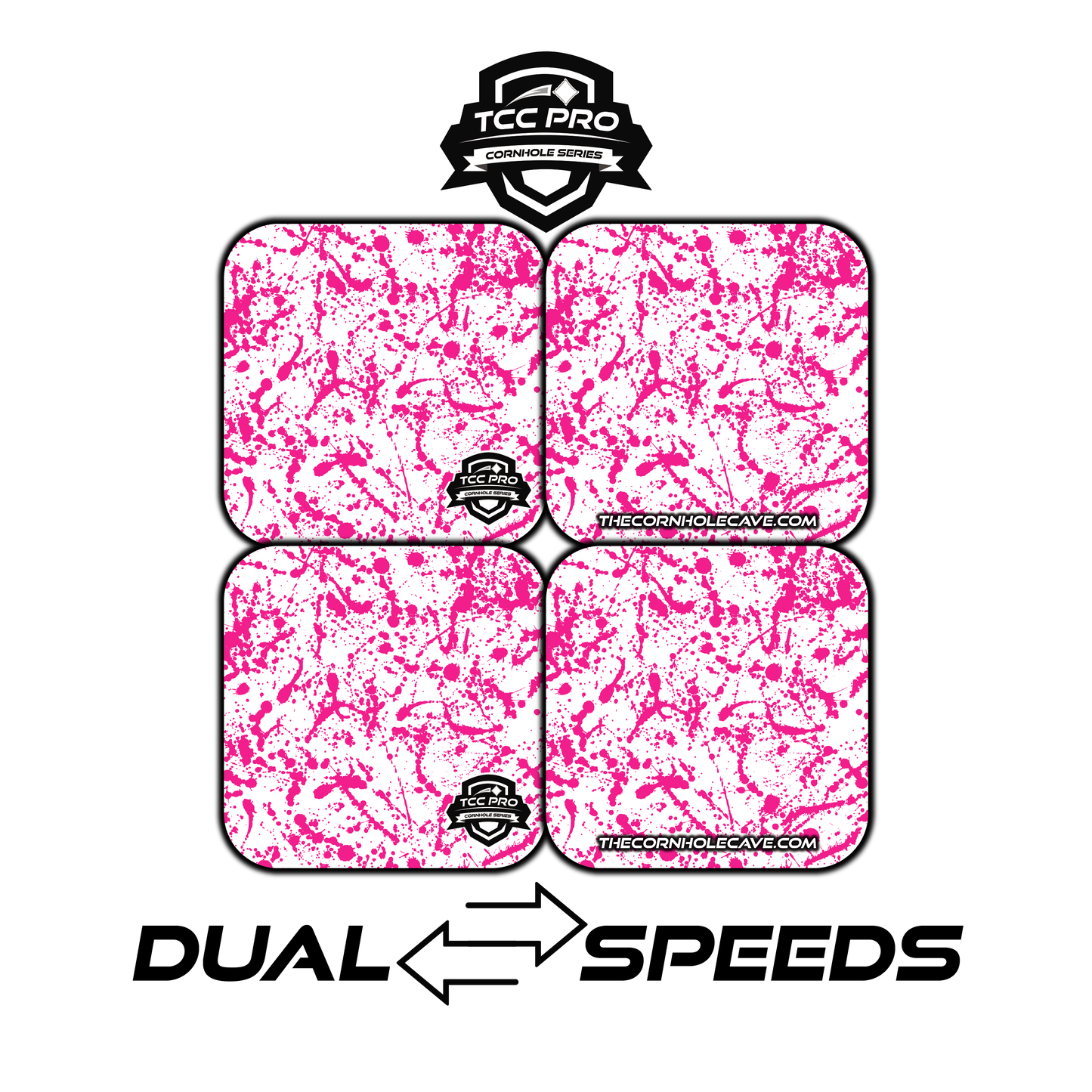 Elite Pro Cornhole Bags – Set of 4 - Extra Hole Friendly & 5x Longer Lasting - White Pink Paint Splatter