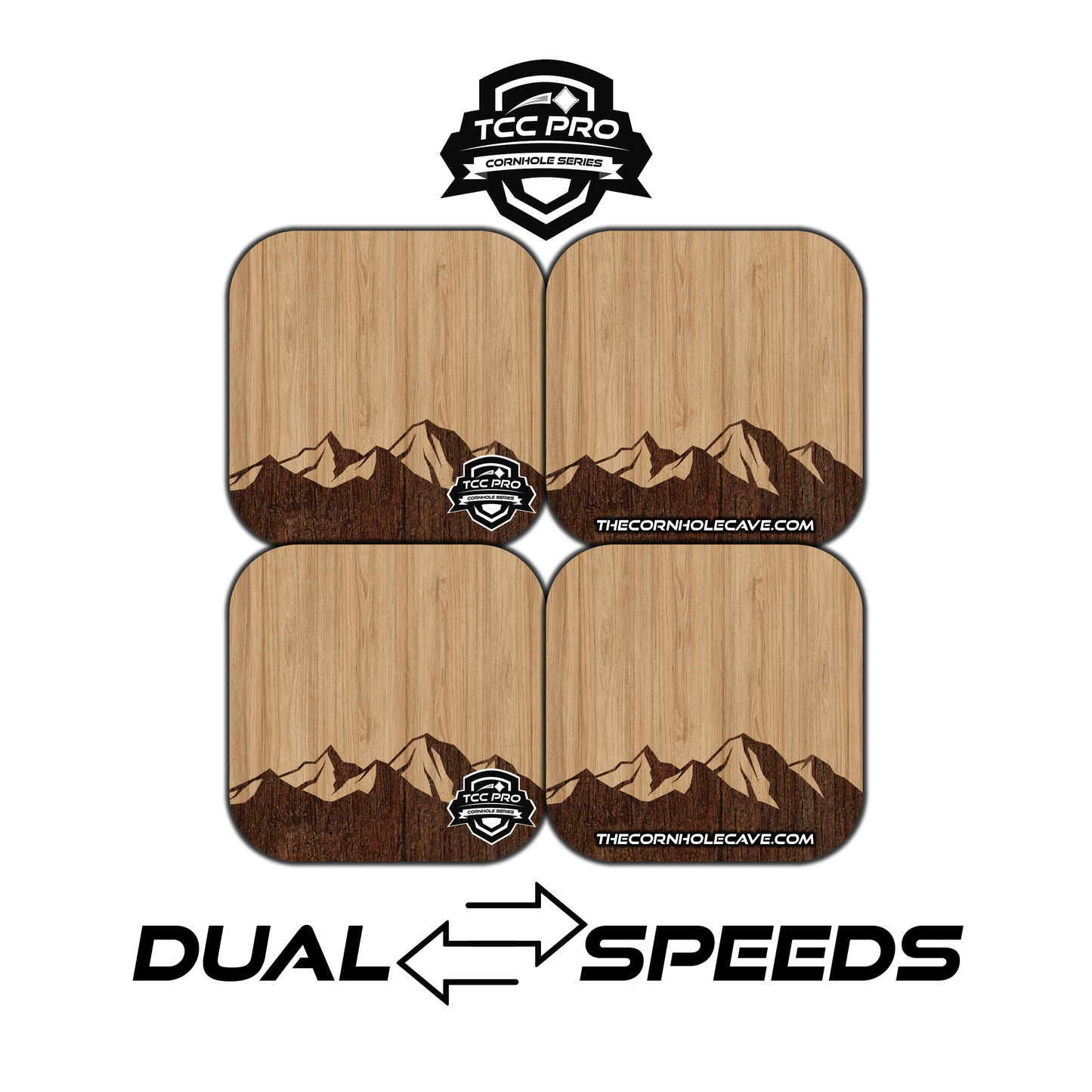 Elite Pro Cornhole Bags – Set of 4 - Extra Hole Friendly & 5x Longer Lasting - Medium Wooden Mountains