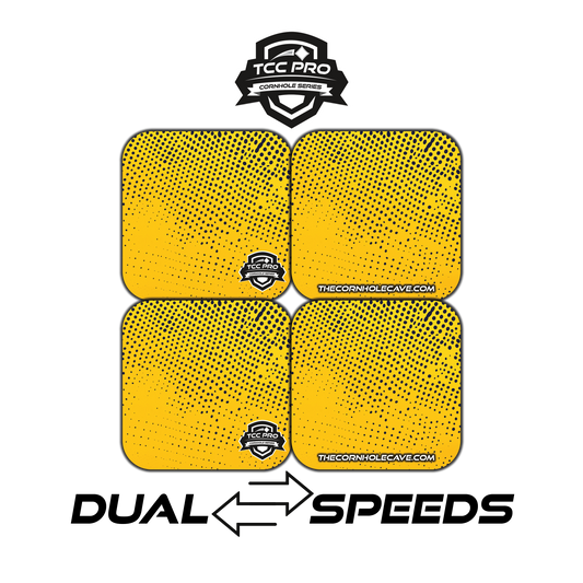 Elite Pro Cornhole Bags –  Set of 4 - Extra Hole Friendly & 5x Longer Lasting - Yellow Grunge