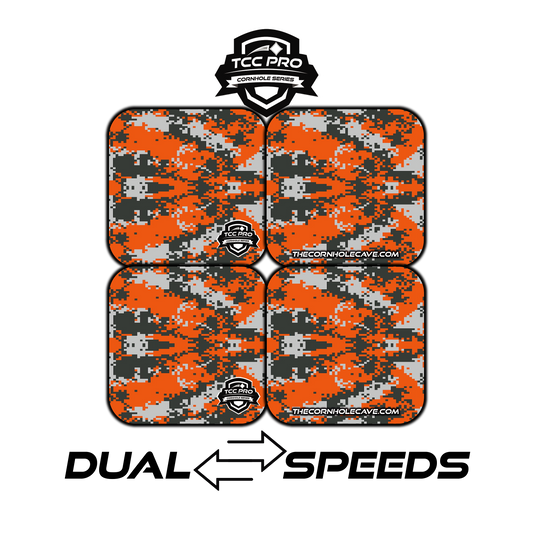 Elite Pro Cornhole Bags –  Set of 4 - Extra Hole Friendly & 5x Longer Lasting - Digital Camo Orange