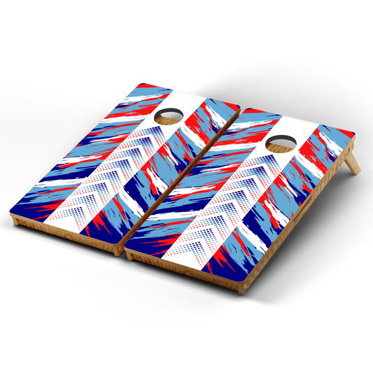 Professional Cornhole Boards – 5 Levels of Quality for Every Player - Red White Blue Directional Grunge