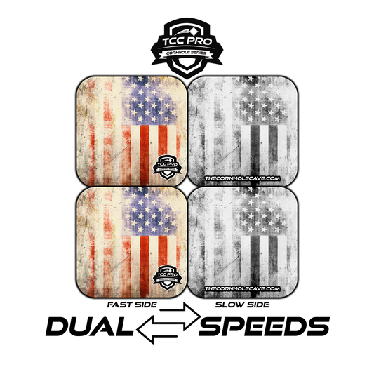 Elite Pro Cornhole Bags –  Set of 4 - Extra Hole Friendly & 5x Longer Lasting - Distressed US Flag