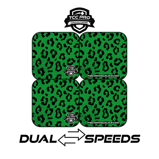 Elite Pro Cornhole Bags –  Set of 4 - Extra Hole Friendly & 5x Longer Lasting - Green Black Leopard