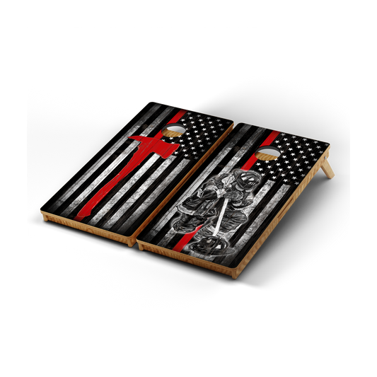 Professional Cornhole Boards – 5 Levels of Quality for Every Player - Thin Red Line Axe Kneeling Firefighter