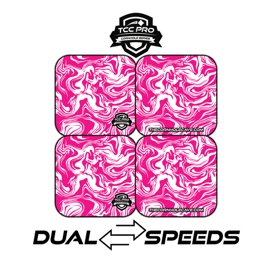 Elite Pro Cornhole Bags –  Set of 4 - Extra Hole Friendly & 5x Longer Lasting - Pink White Marble