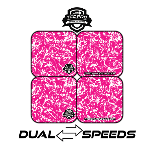 Elite Pro Cornhole Bags –  Set of 4 - Extra Hole Friendly & 5x Longer Lasting - Pink White Paint Splatter