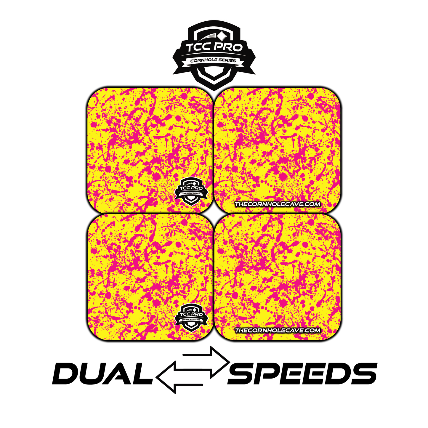 Elite Pro Cornhole Bags –  Set of 4 - Extra Hole Friendly & 5x Longer Lasting - Pink Yellow Paint Splatter #2