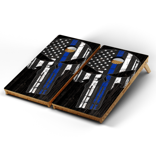 Professional Cornhole Boards – 5 Levels of Quality for Every Player - Thin Blue Line Punisher Skull