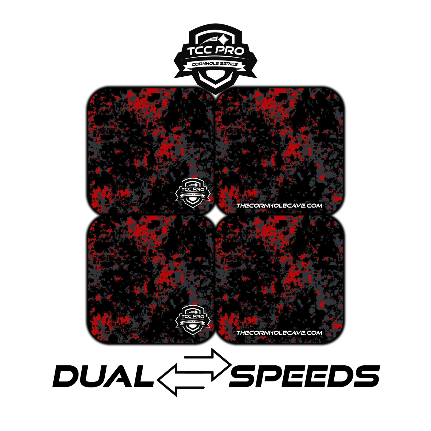 Elite Pro Cornhole Bags –  Set of 4 - Extra Hole Friendly & 5x Longer Lasting - Grunge Red Black