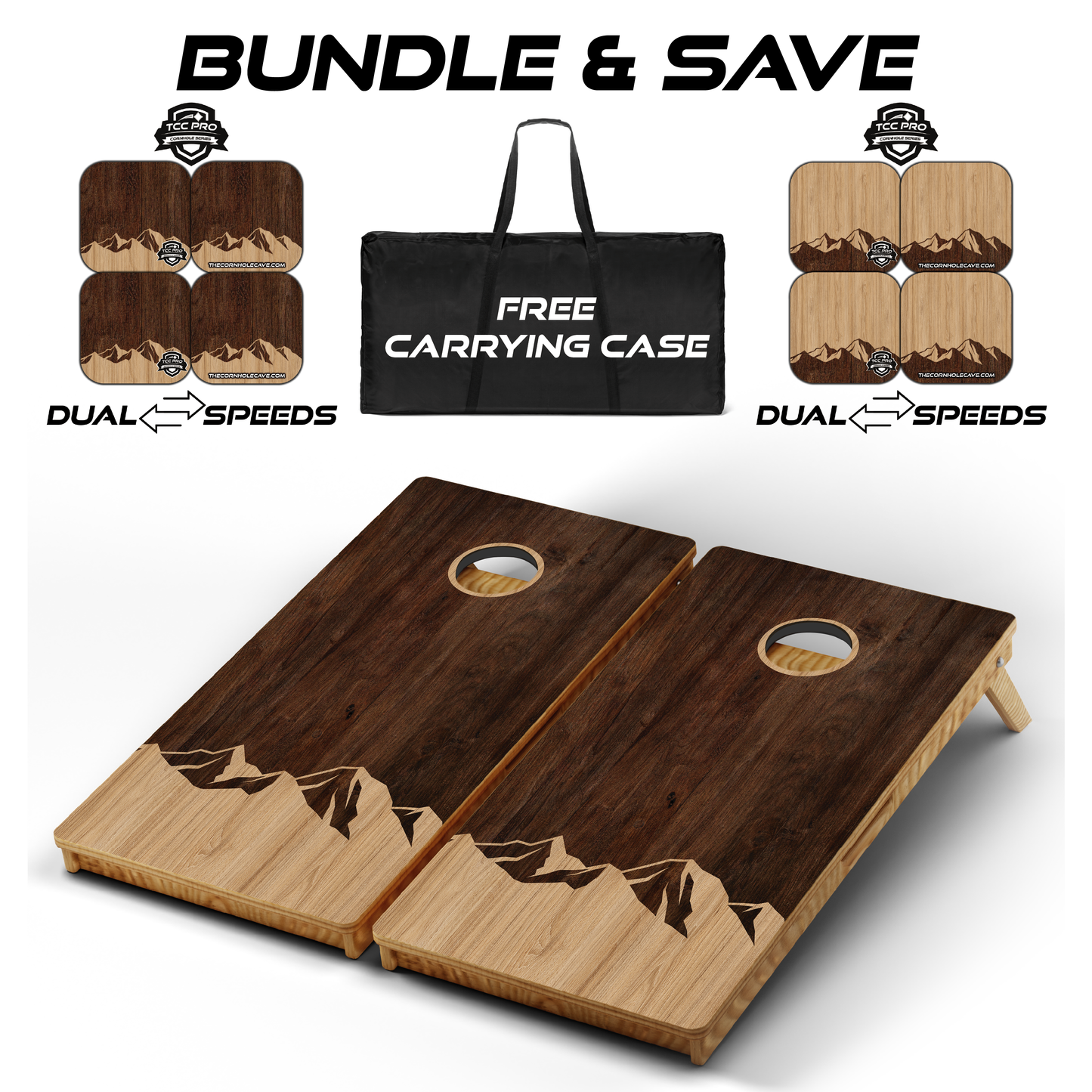 Ultimate Cornhole Bundle: Boards, Pro Bags, & Free Carrying Case ($50 Value) - Wood Mountains