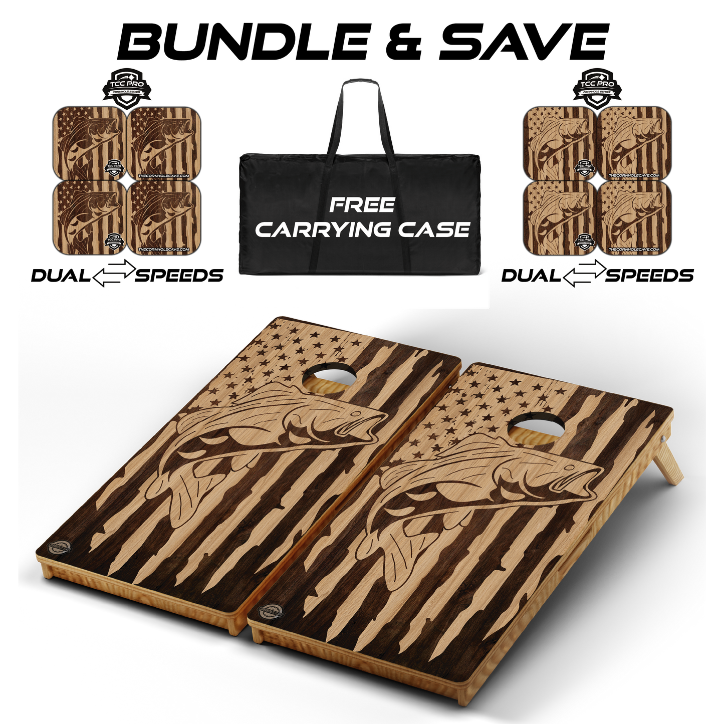 Ultimate Cornhole Bundle: Boards, Pro Bags, & Free Carrying Case ($50 Value) - Wood USA Fishing