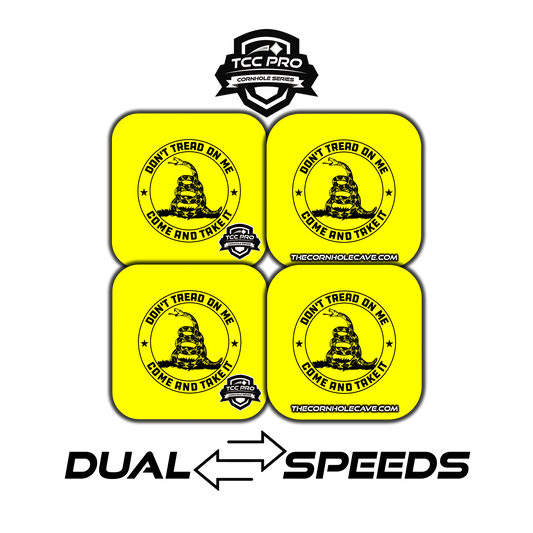 Elite Pro Cornhole Bags –  Set of 4 - Extra Hole Friendly & 5x Longer Lasting - Yellow Don't Tread On Me